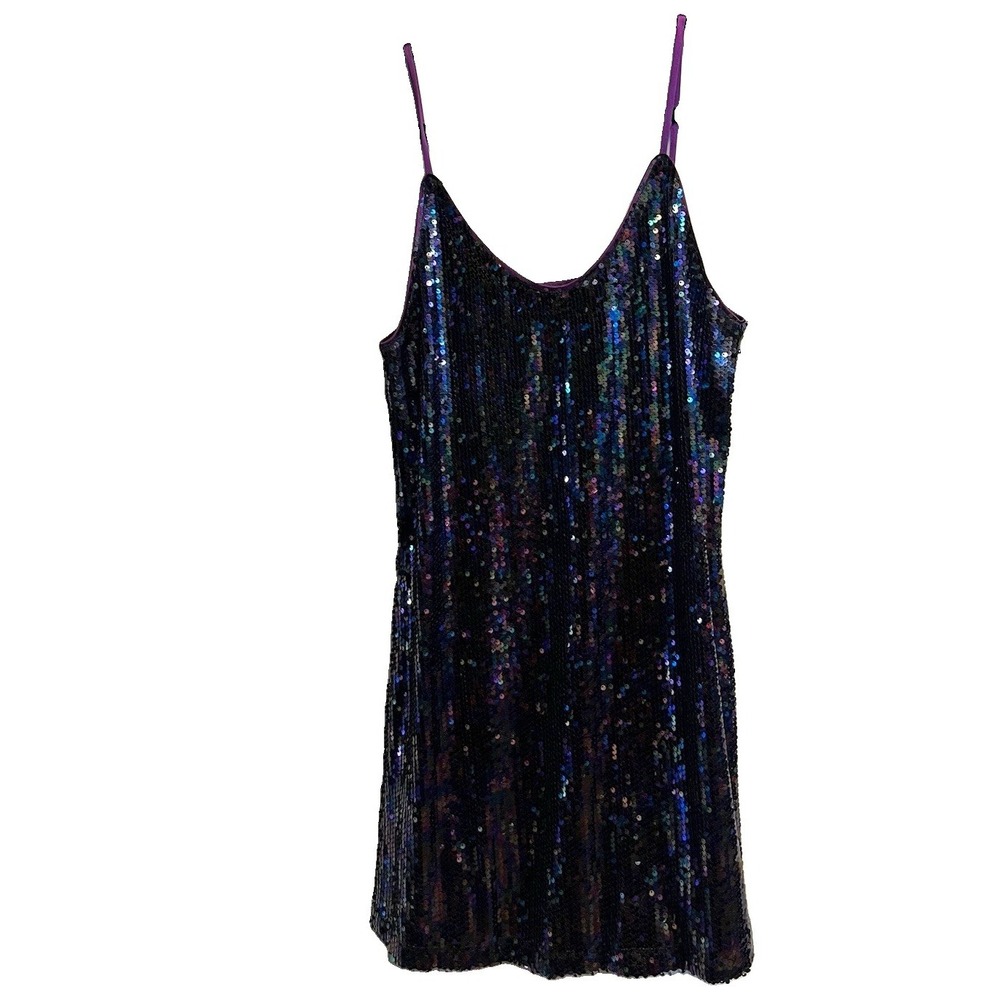 Allegra K Women's M Iridescent Sequin V-Neck Strappy Mini Slip Dress